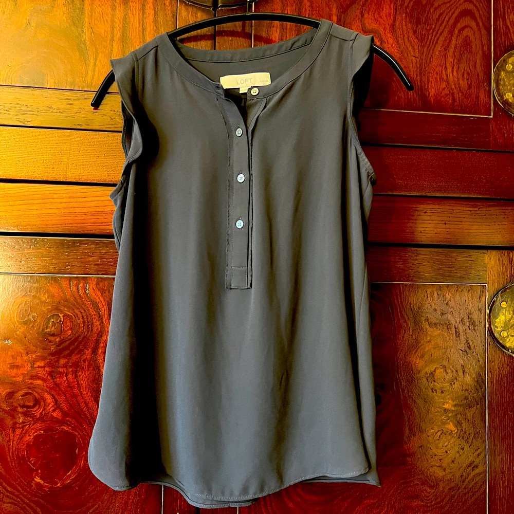 LOFT Gray Sleeveless Polo Blouse
